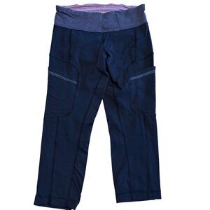 SIZE 6 Lululemon Black Gray Speed Up Cropped Leggings Red Zip Pocket